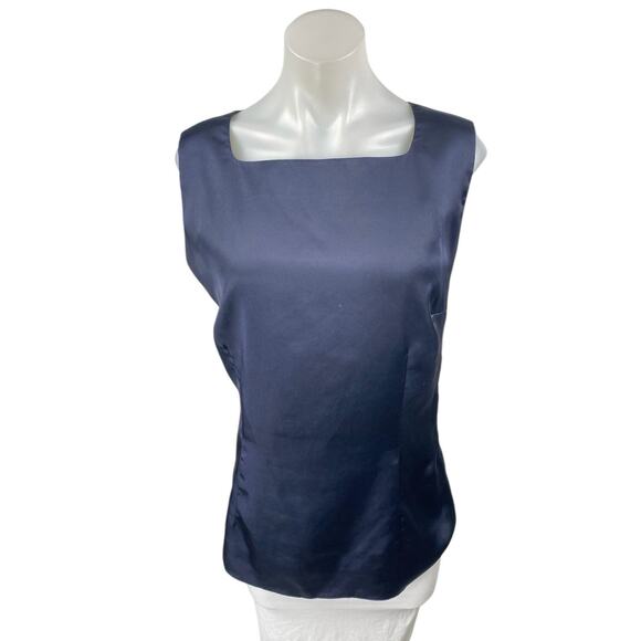 Vezenine Bled Women's Blue Silky Satin Sleeveless Square Neck Blouse Tank Top M - Picture 1 of 3